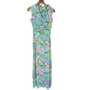 70s Montgomery Ward Floral Maxi Dress Semi Formal Pastel Multicolored Size S